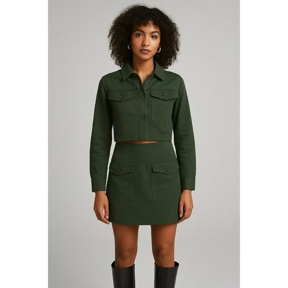 LOFT Womens A-line Skirt Size 6 Green Front Pockets Back Zip Fall - Picture 1 of 7